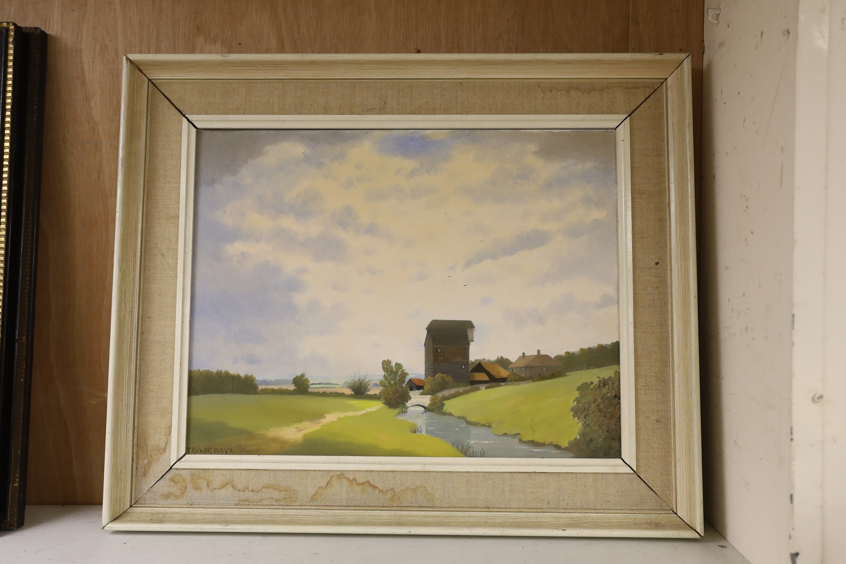 Trevor Boys, oil on canvas, 'Watermill, Hothfield Kent' signed, 34 x 44cm